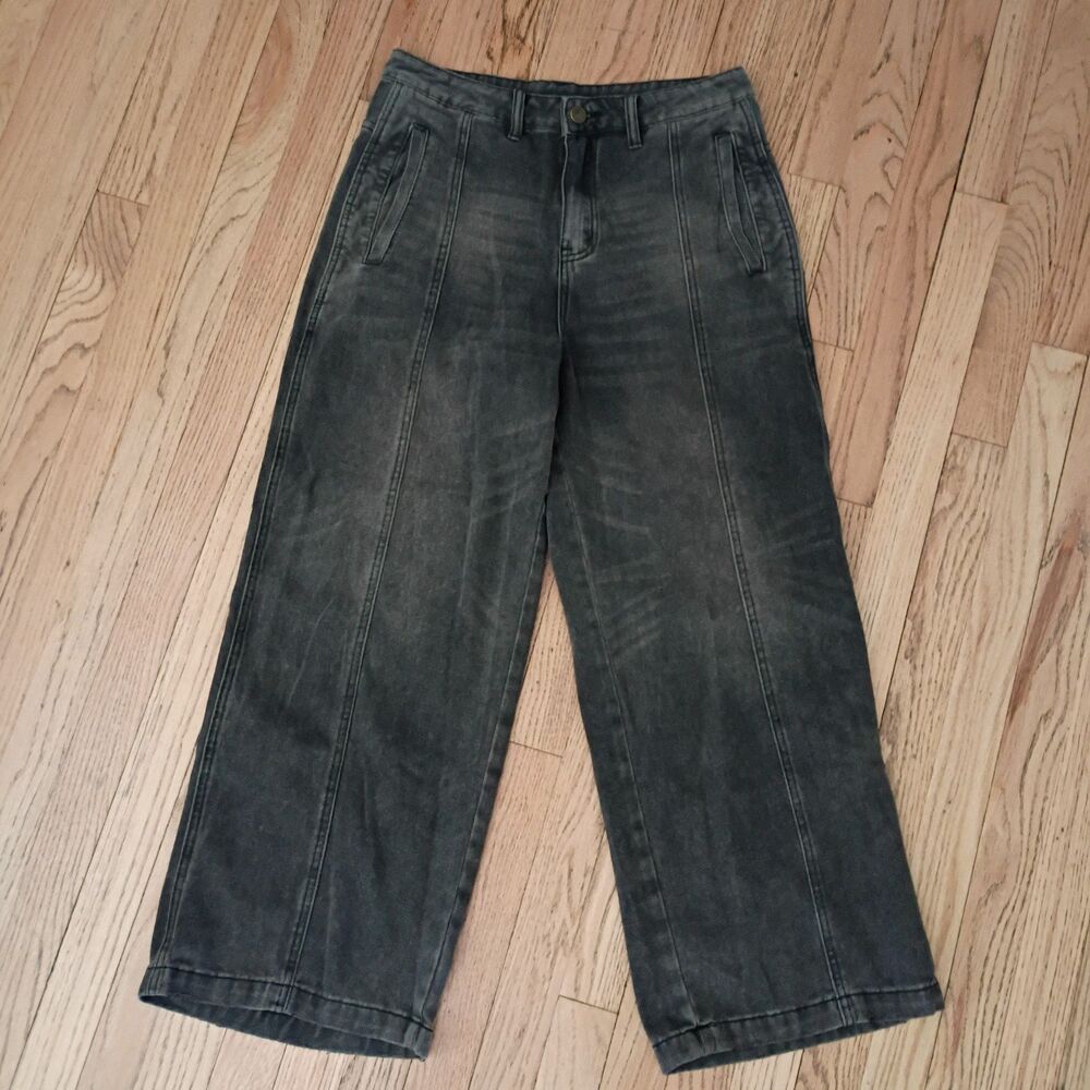 Women's Size Small Wide Leg Jeans Pockets Charcoal Gray High Waist